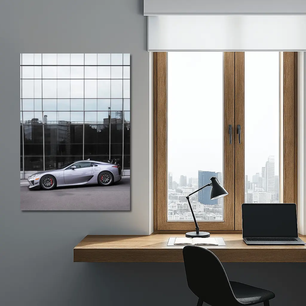 Lexus LFA Silver Supercar Glass Building – Wall Art