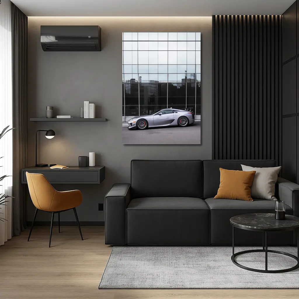 Lexus LFA Silver Supercar Glass Building – Wall Art