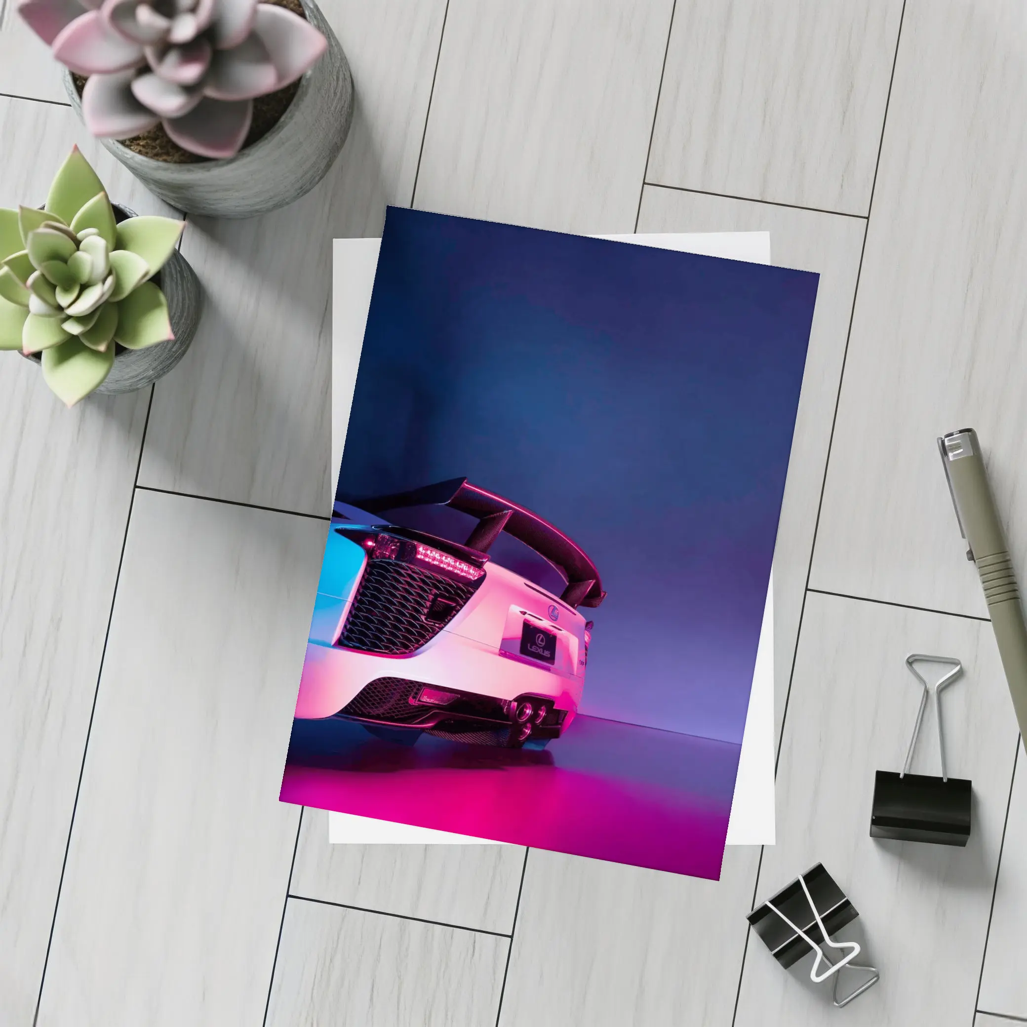 Lexus LFA White Rear Neon Studio – Postcards