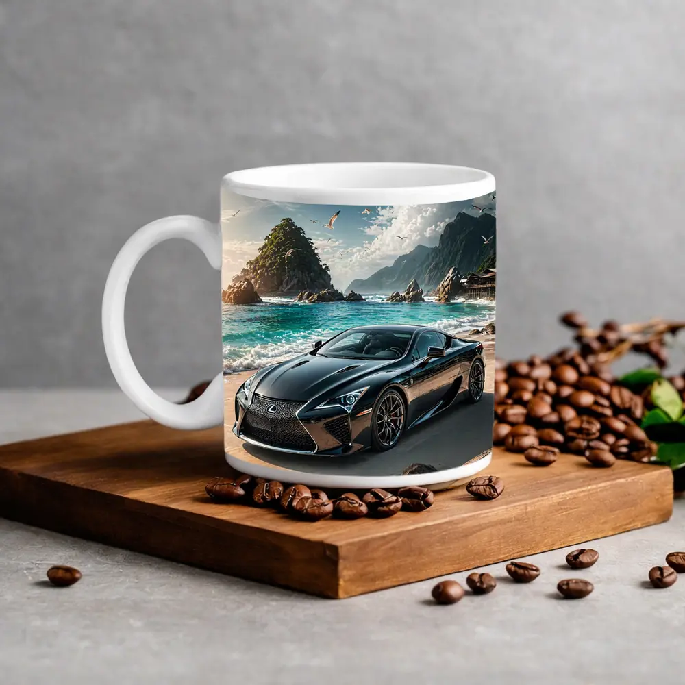 Lexus LC Black Coupe Beach Setting – Mugs