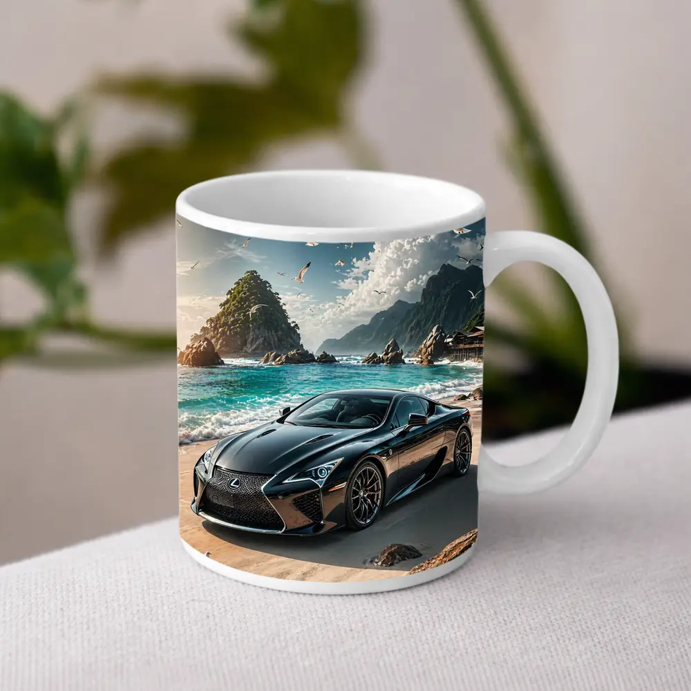 Lexus LC Black Coupe Beach Setting – Mugs