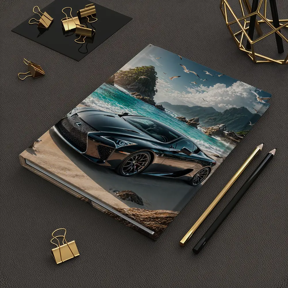 Lexus LC Black Coupe Beach Setting – Notebooks