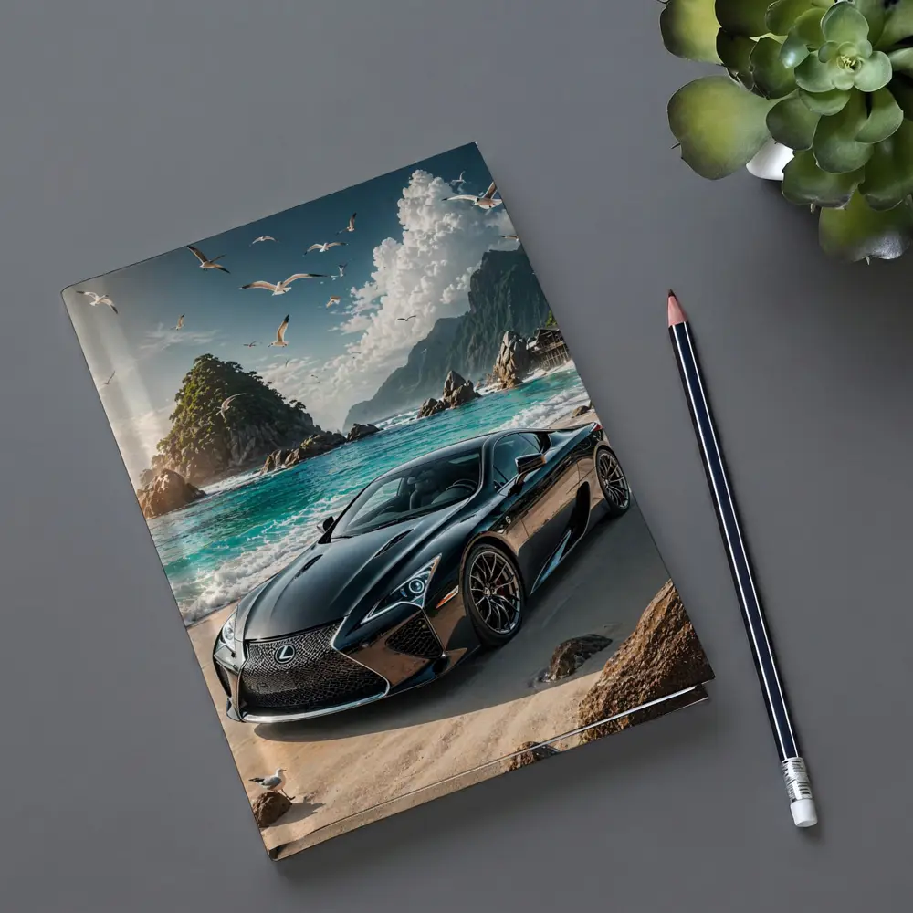 Lexus LC Black Coupe Beach Setting – Notebooks