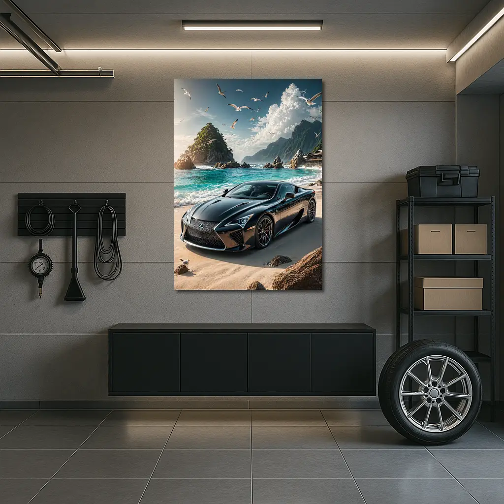 Lexus LC Black Coupe Beach Setting – Wall Art