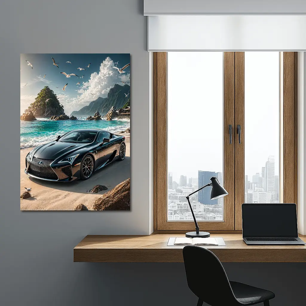Lexus LC Black Coupe Beach Setting – Wall Art