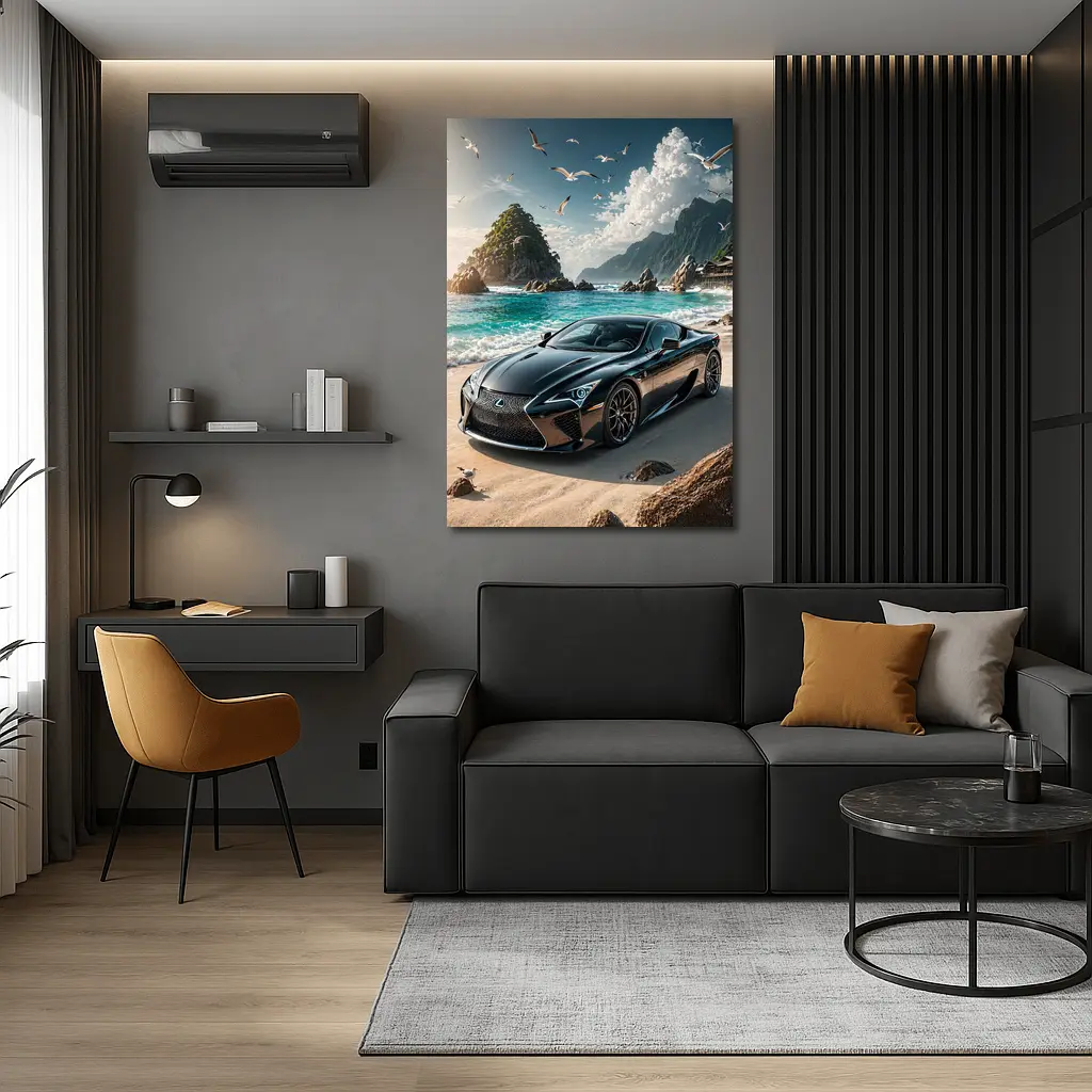 Lexus LC Black Coupe Beach Setting – Wall Art