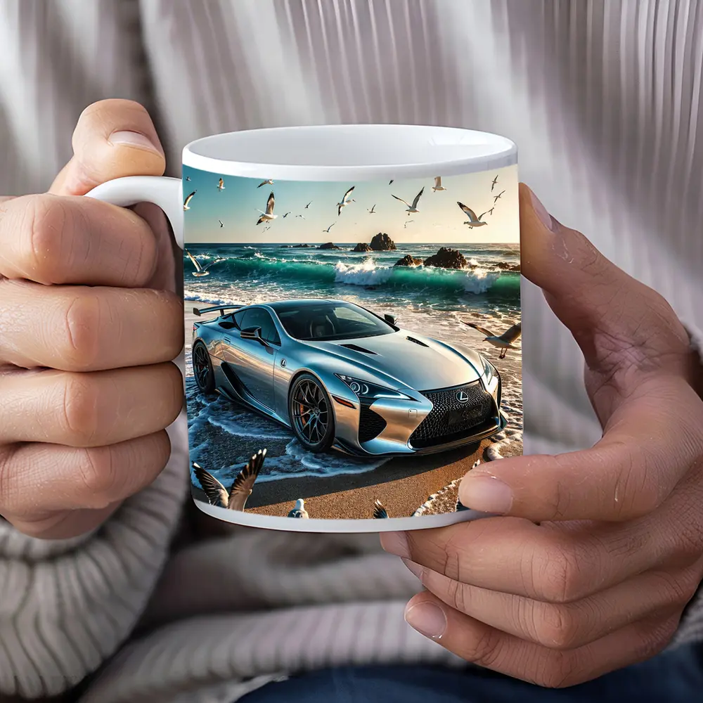 Lexus LFA Silver Sports Car Beach – Mugs