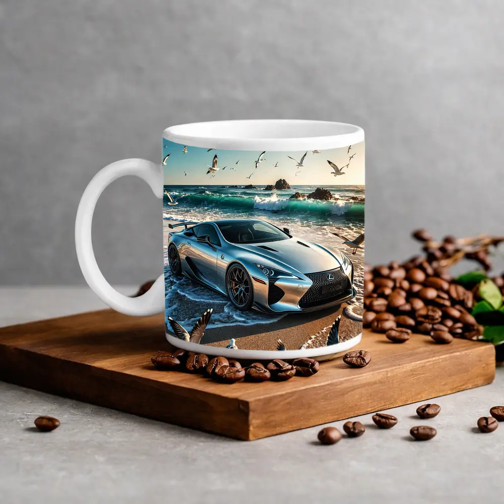 Lexus LFA Silver Sports Car Beach – Mugs