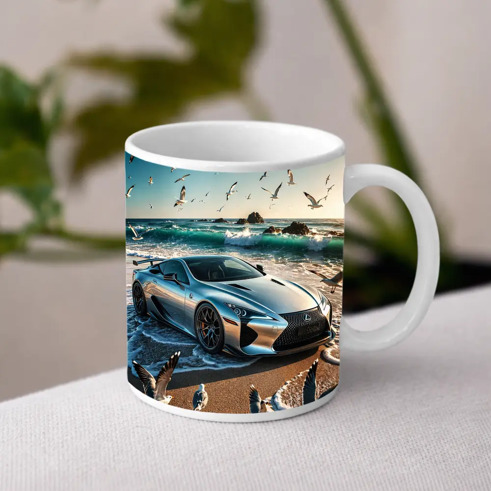 Lexus LFA Silver Sports Car Beach – Mugs