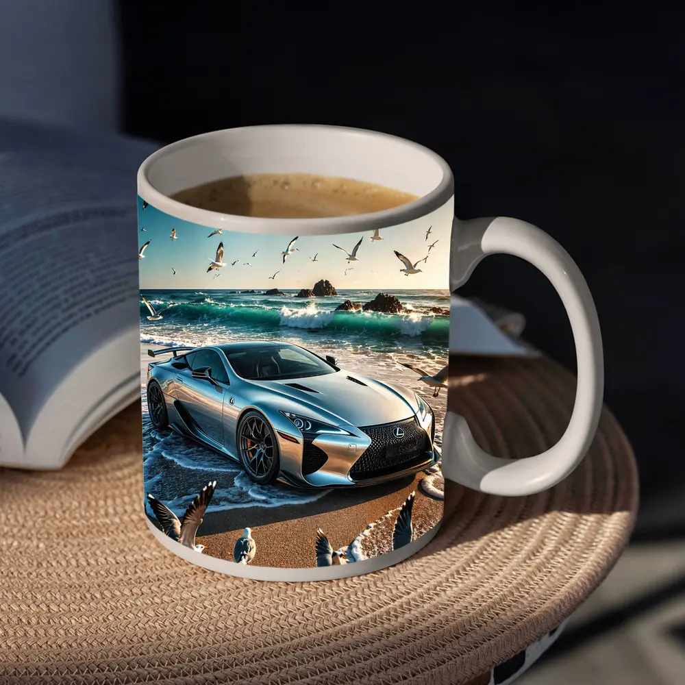 Lexus LFA Silver Sports Car Beach – Mugs