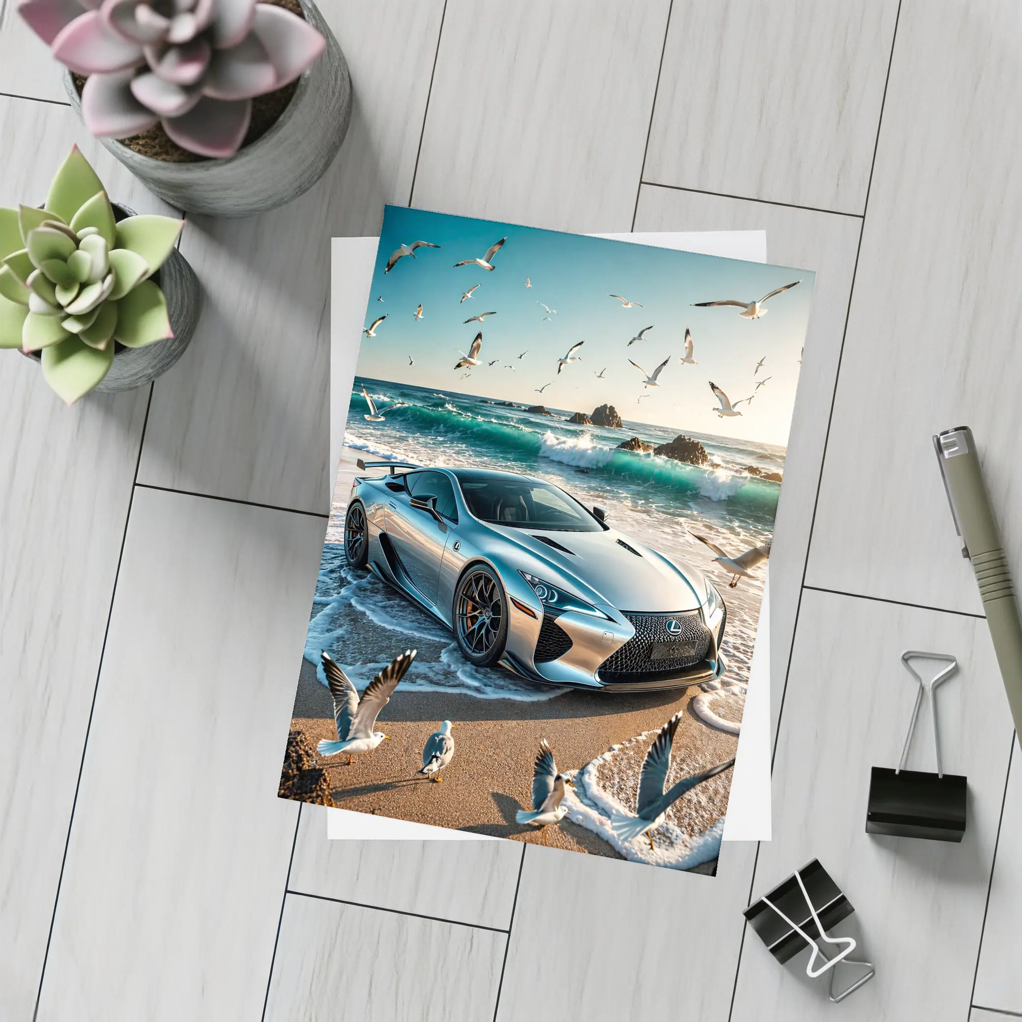 Lexus LFA Silver Sports Car Beach – Postcards