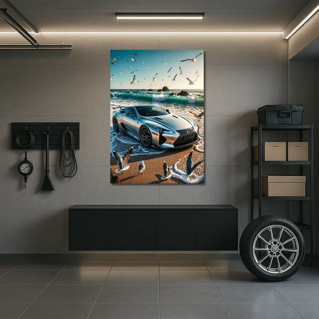 Lexus LFA Silver Sports Car Beach – Wall Art
