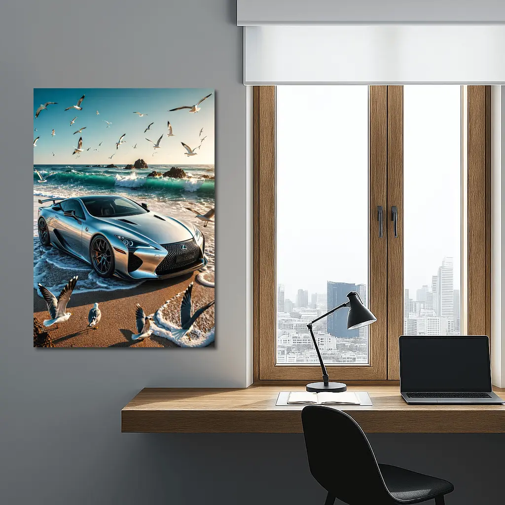 Lexus LFA Silver Sports Car Beach – Wall Art