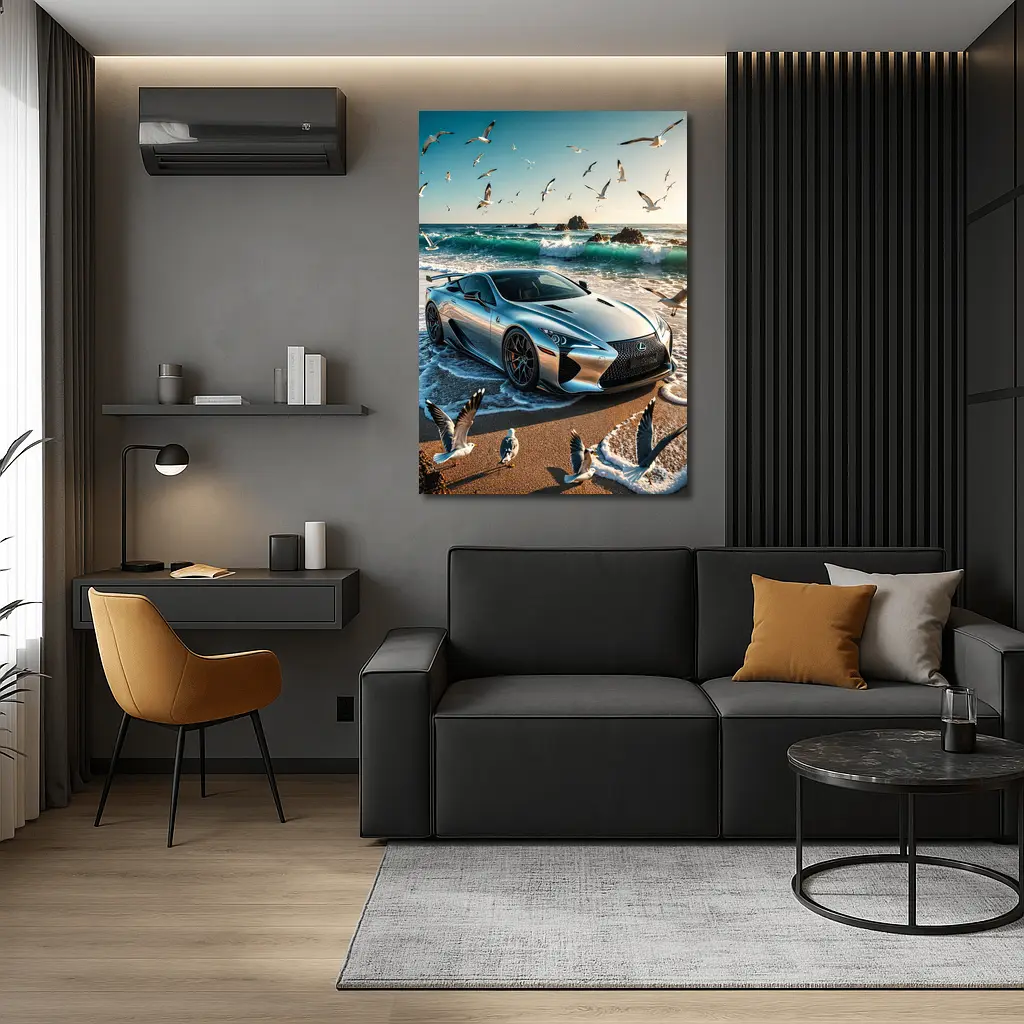 Lexus LFA Silver Sports Car Beach – Wall Art