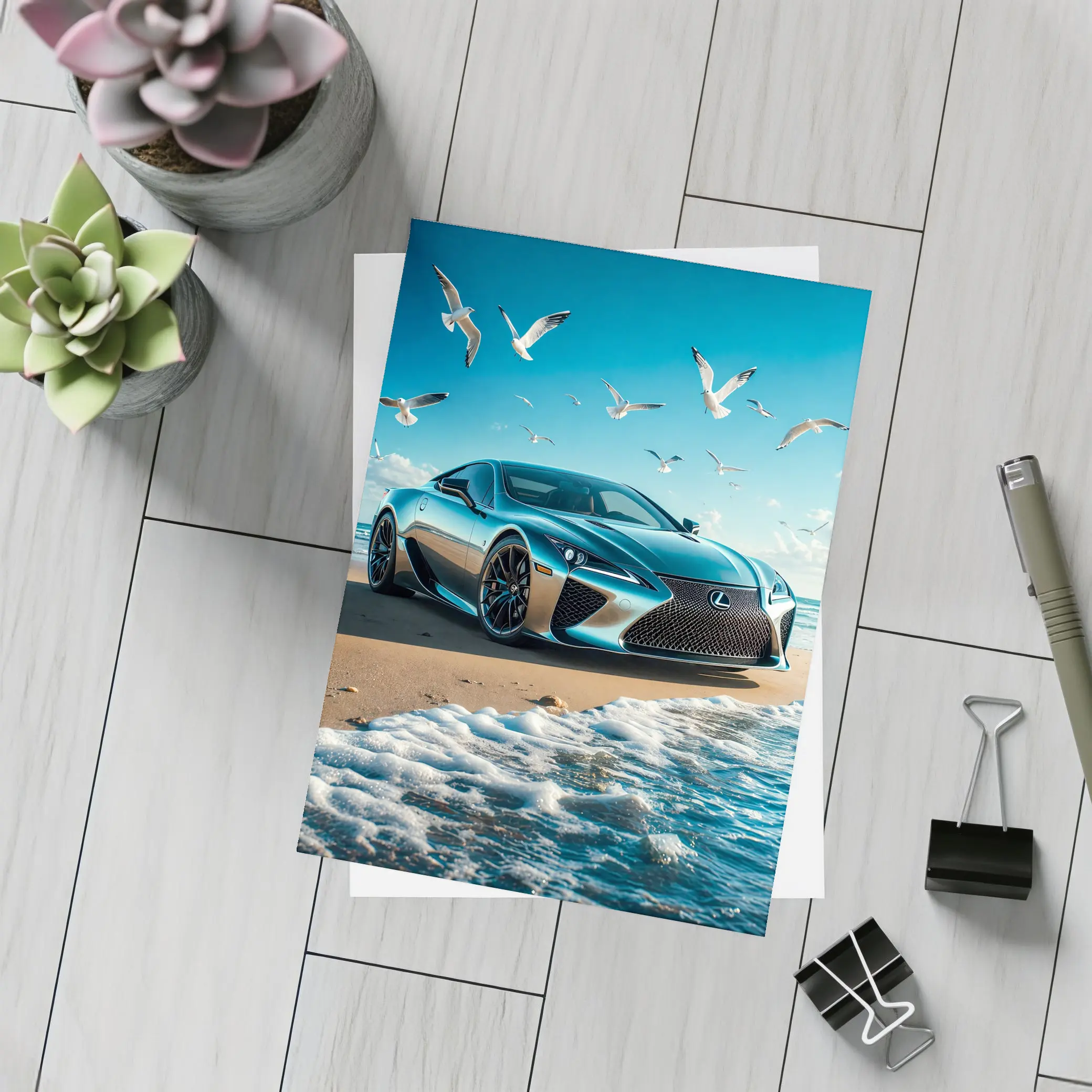 Lexus LC Coastal Beach Blue Sky – Postcards