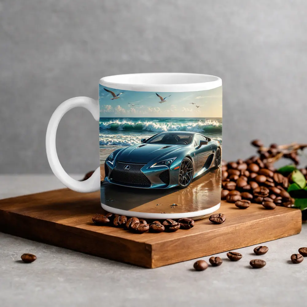 Lexus LFA Blue Sports Car Beach Scene – Mugs