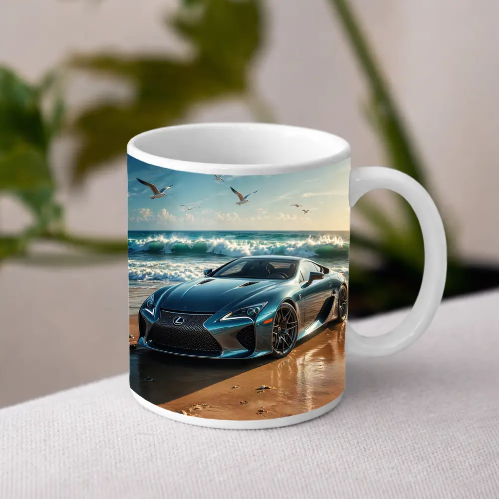 Lexus LFA Blue Sports Car Beach Scene – Mugs
