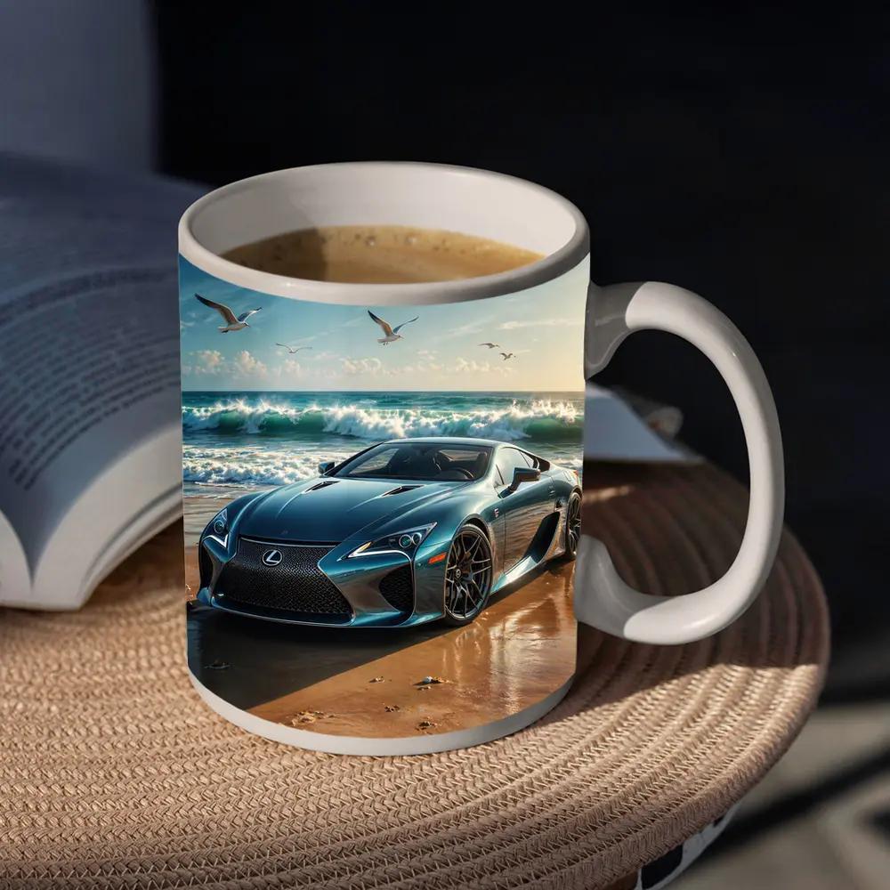 Lexus LFA Blue Sports Car Beach Scene – Mugs