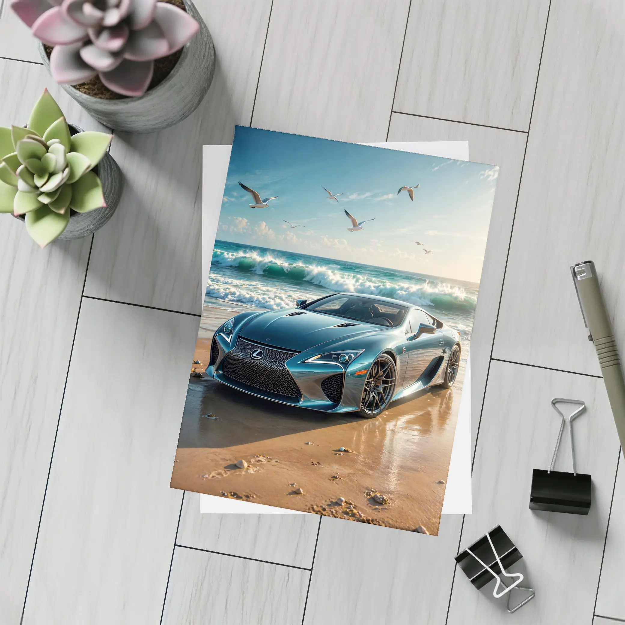Lexus LFA Blue Sports Car Beach Scene – Postcards