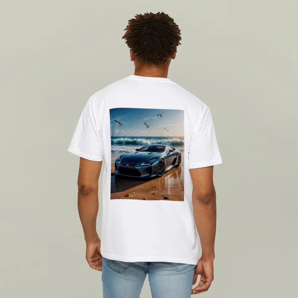 Lexus LFA Blue Sports Car Beach Scene – T-Shirts