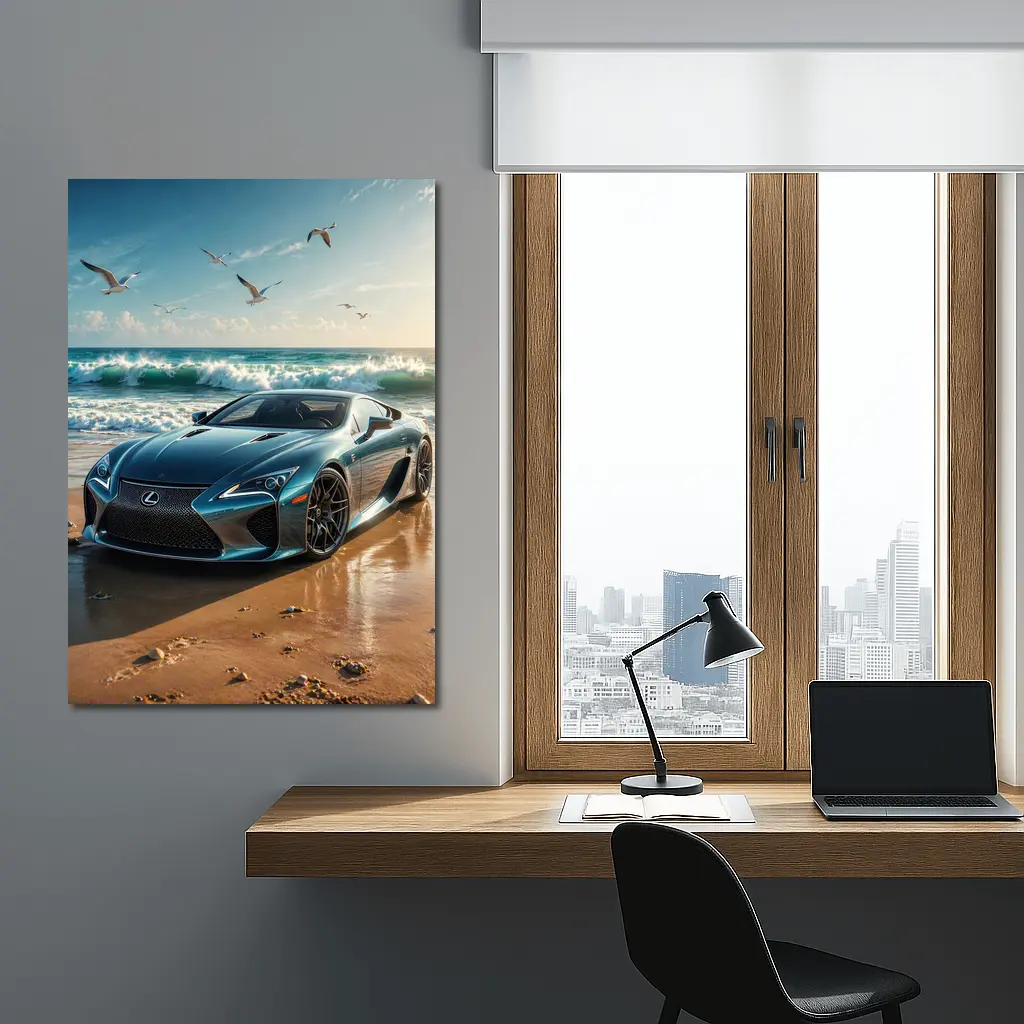 Lexus LFA Blue Sports Car Beach Scene – Wall Art