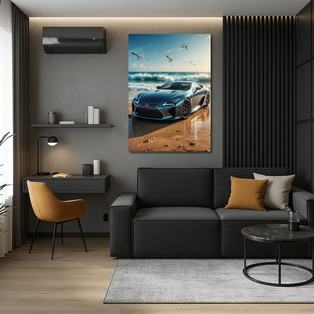 Lexus LFA Blue Sports Car Beach Scene – Wall Art