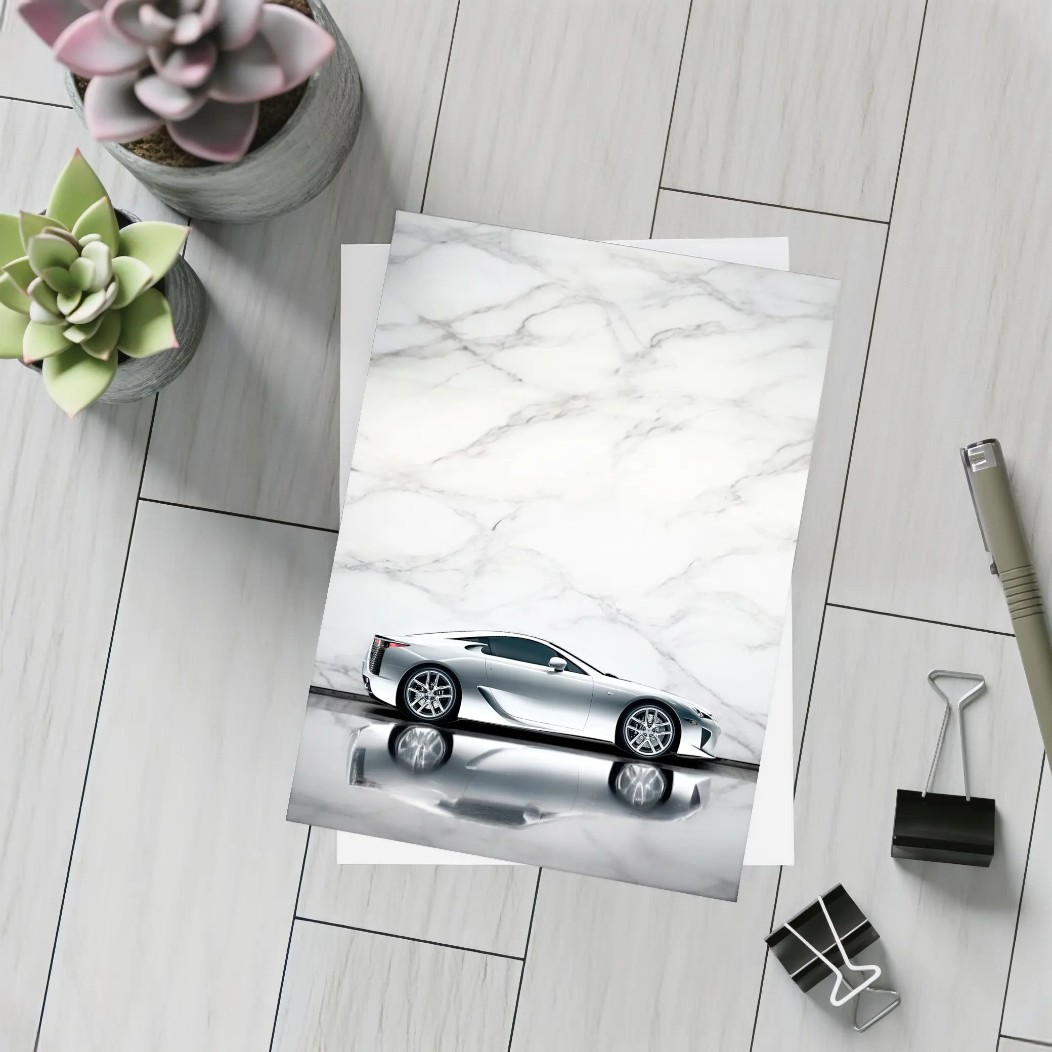 Lexus LFA Silver Car Marble Background – Postcards