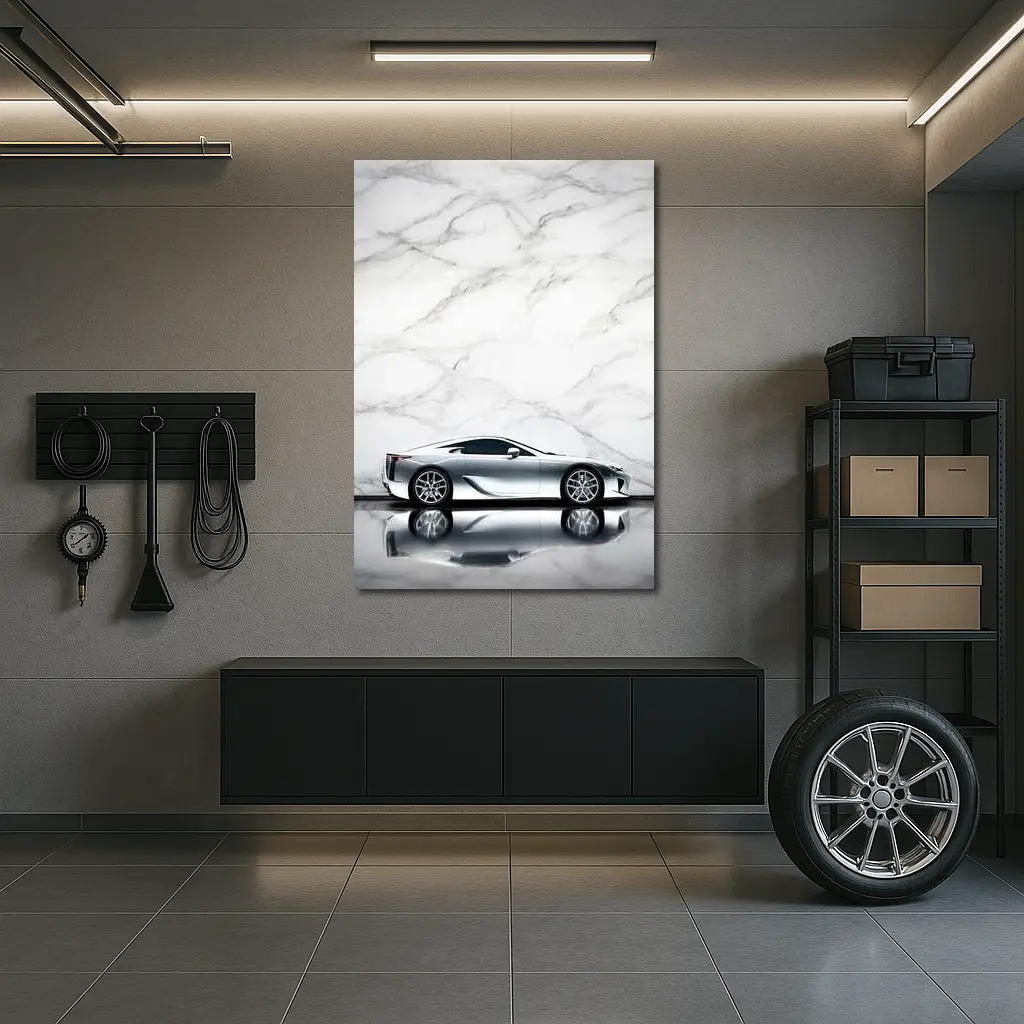 Lexus LFA Silver Car Marble Background – Wall Art