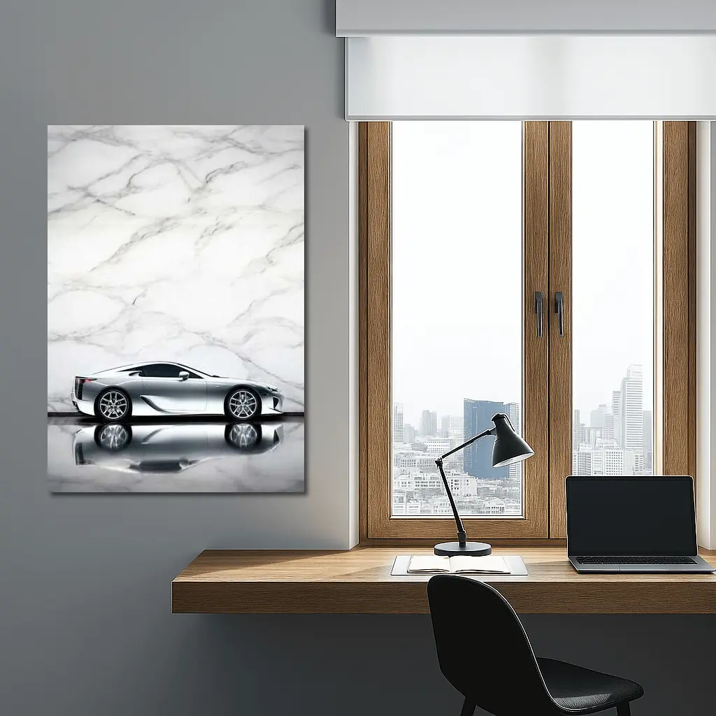 Lexus LFA Silver Car Marble Background – Wall Art