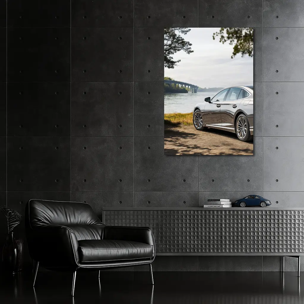 Lexus LS Parked By River Bridge – Wall Art