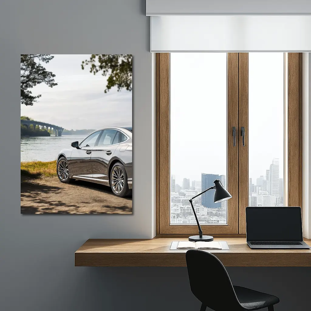 Lexus LS Parked By River Bridge – Wall Art