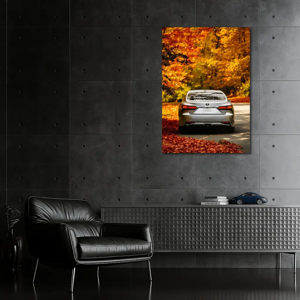 Lexus LS500h Silver Sedan Autumn Forest Road – Wall Art
