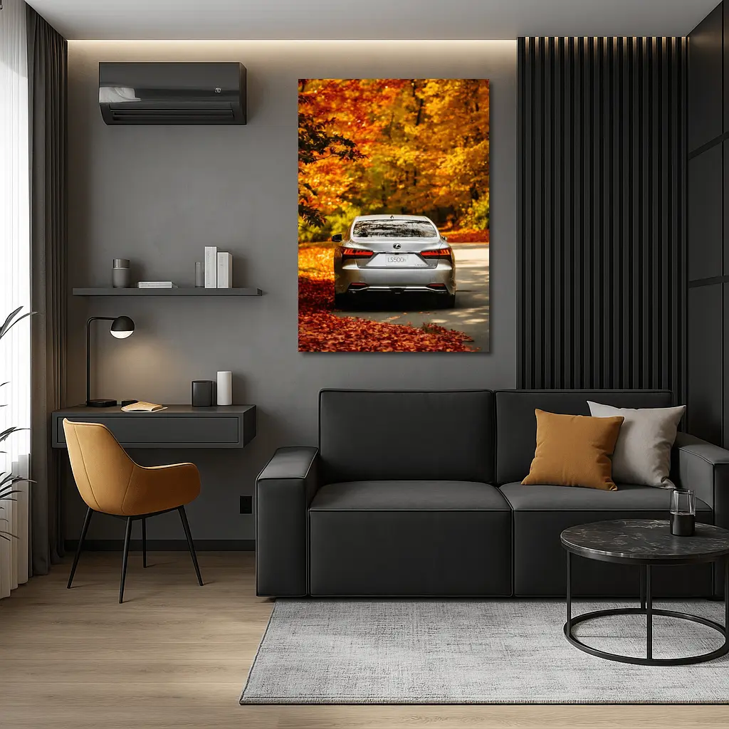 Lexus LS500h Silver Sedan Autumn Forest Road – Wall Art