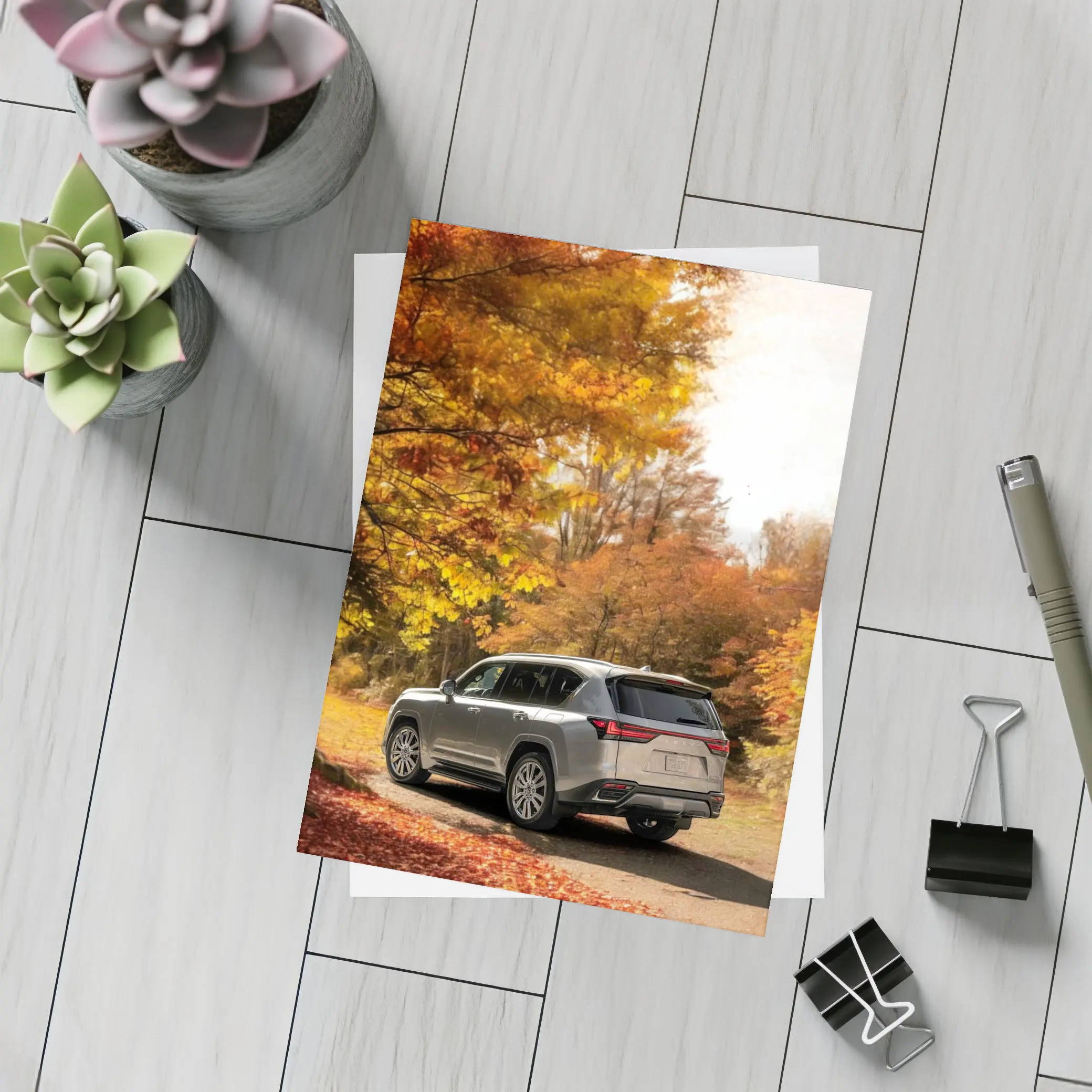 Lexus LS Luxury Sedan Autumn Forest Road – Postcards