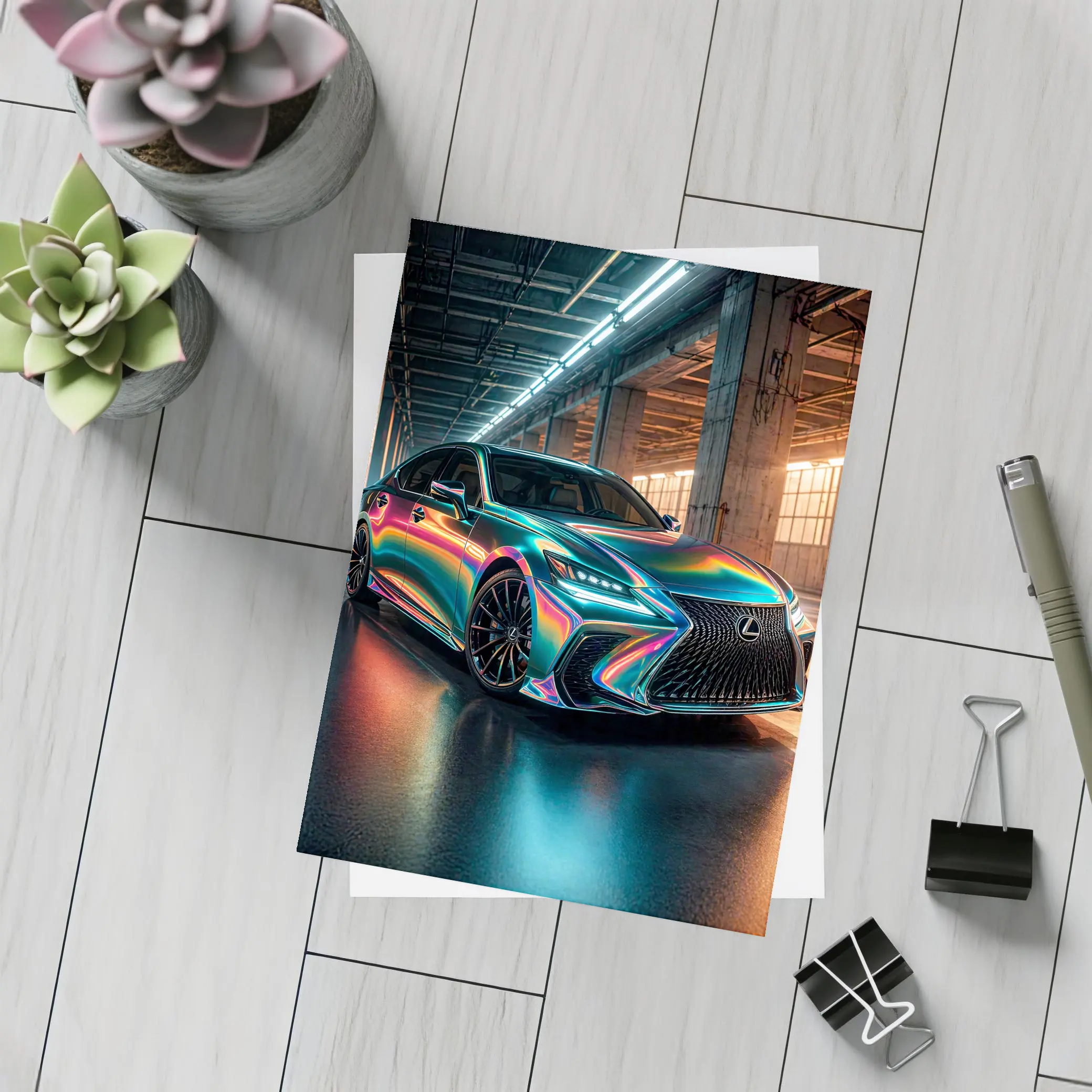 Lexus LS Holographic Wrap Industrial Garage – Postcards