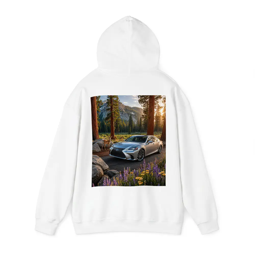 Lexus LS Silver Sedan Forest Mountain Setting – Hoodies