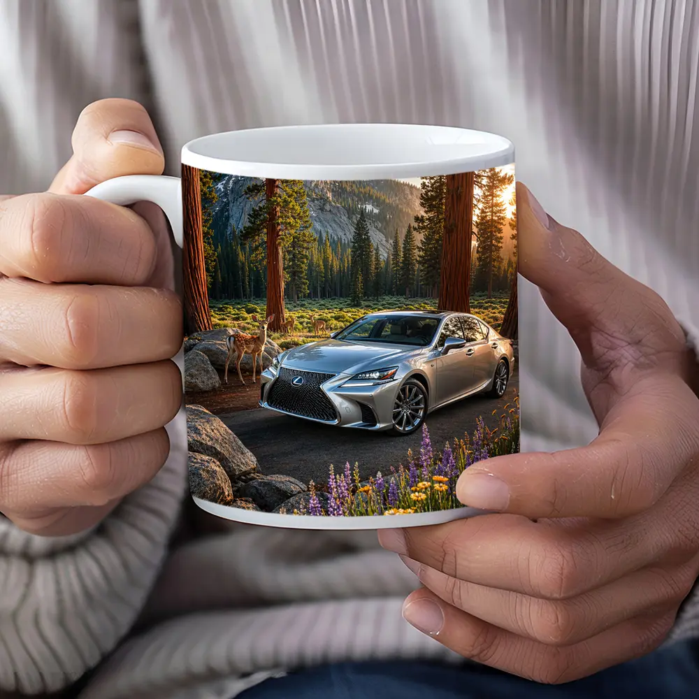 Lexus LS Silver Sedan Forest Mountain Setting – Mugs