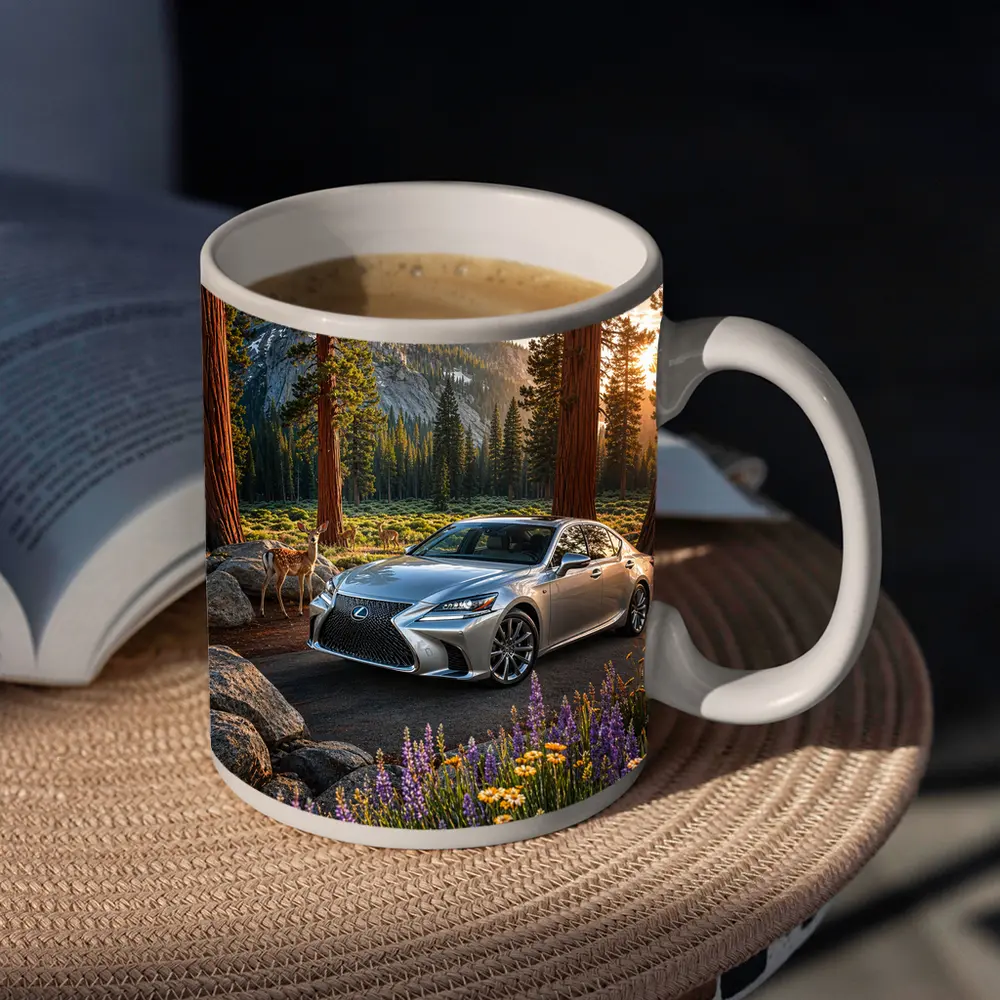Lexus LS Silver Sedan Forest Mountain Setting – Mugs
