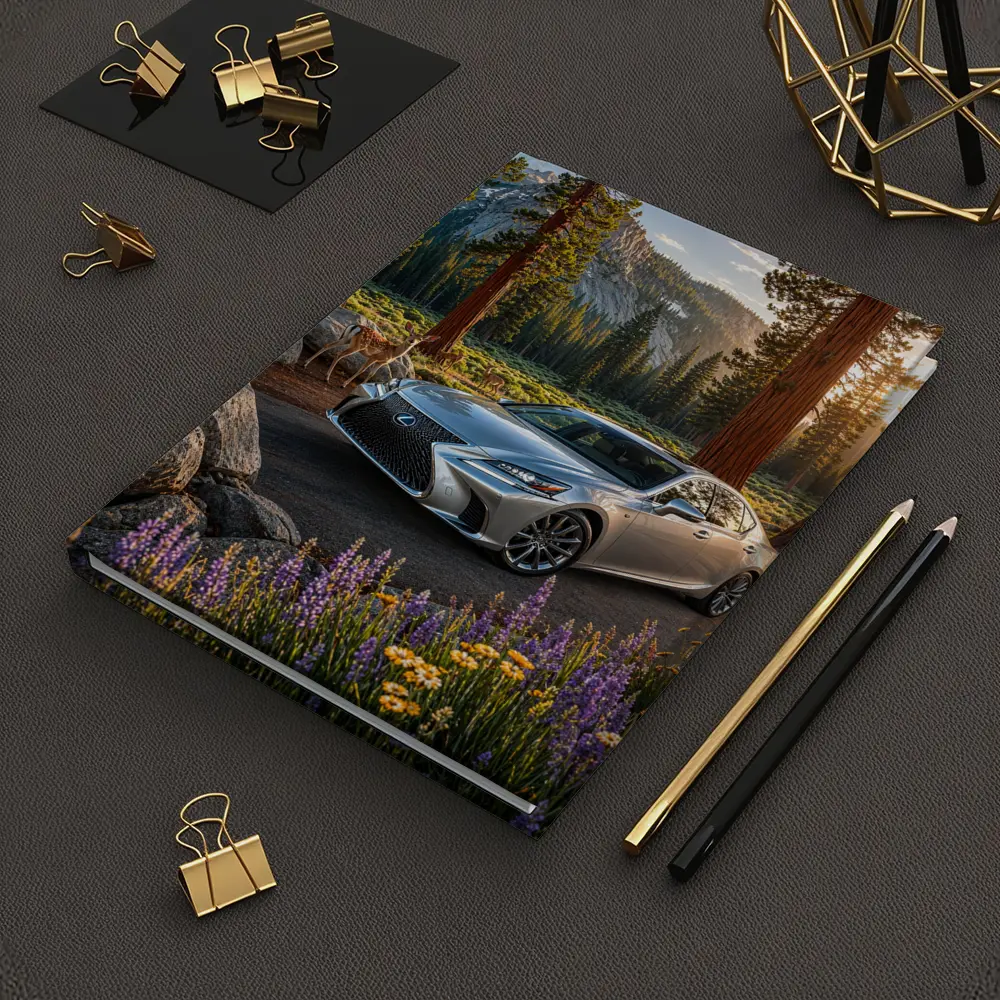 Lexus LS Silver Sedan Forest Mountain Setting – Notebooks
