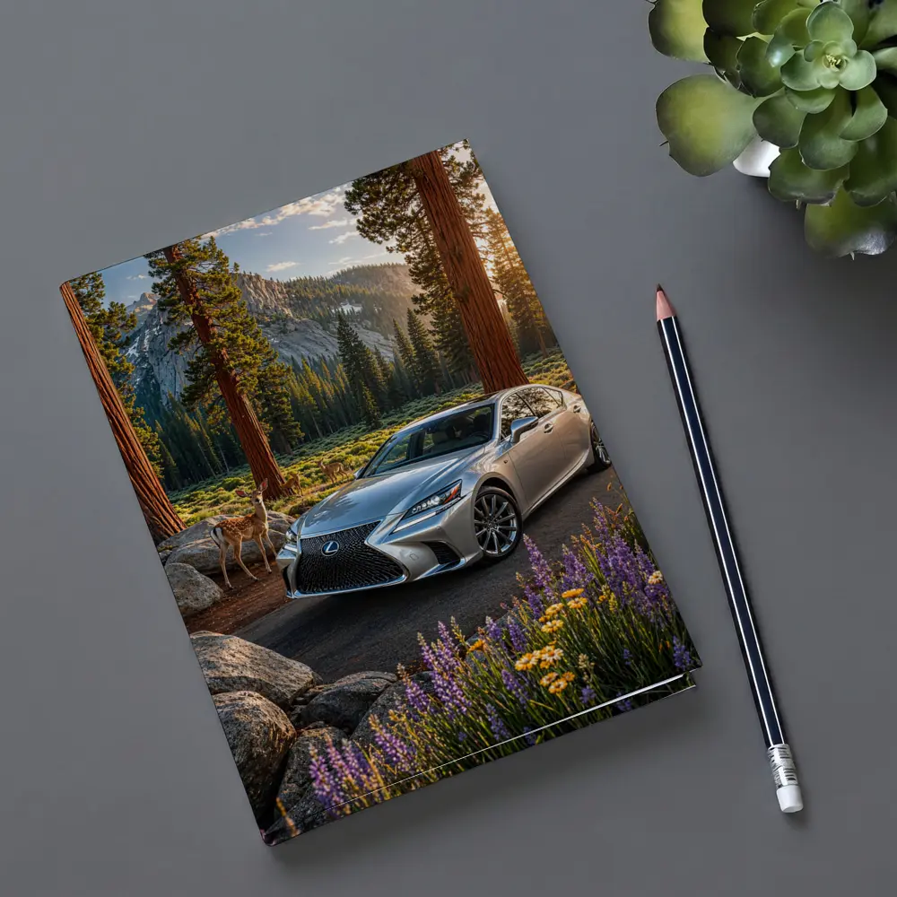 Lexus LS Silver Sedan Forest Mountain Setting – Notebooks
