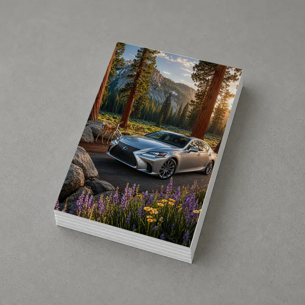 Lexus LS Silver Sedan Forest Mountain Setting – Postcards