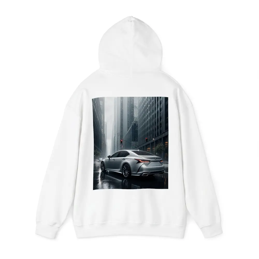 Lexus LS Silver Sedan Rainy City Streets – Hoodies