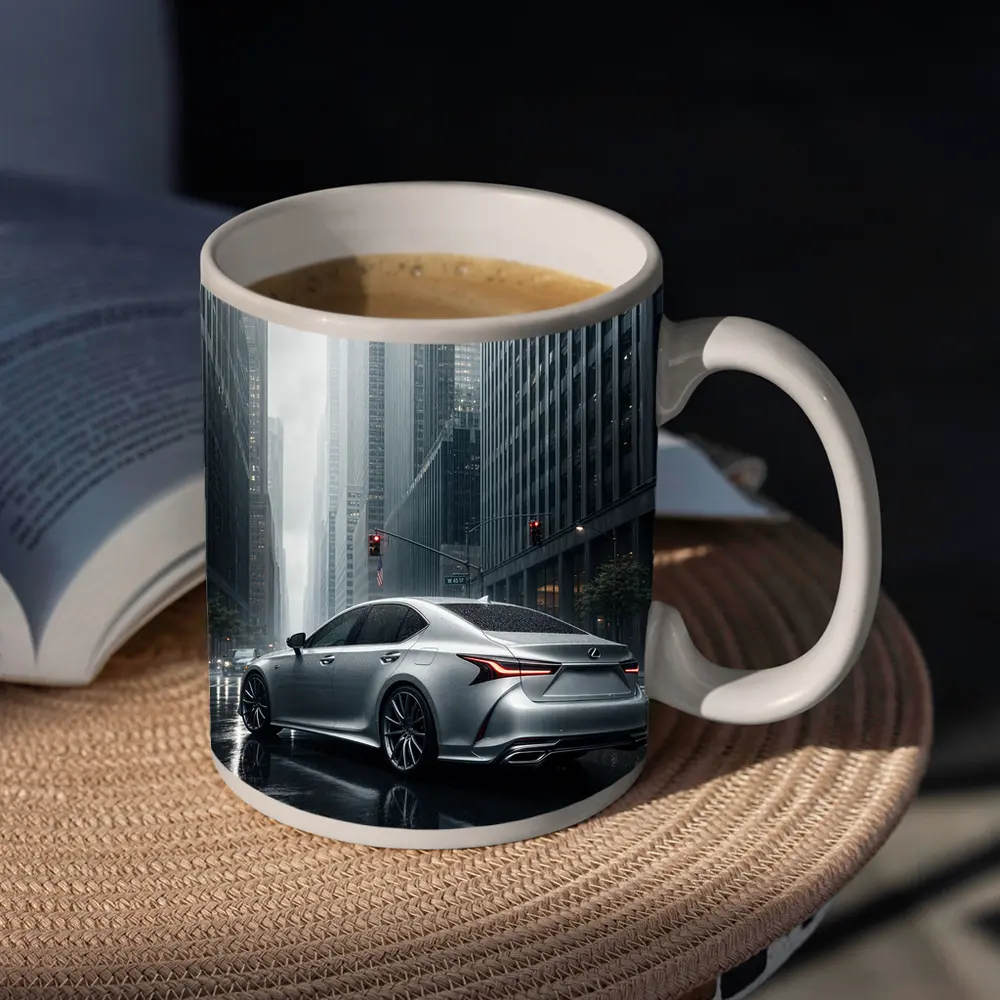 Lexus LS Silver Sedan Rainy City Streets – Mugs