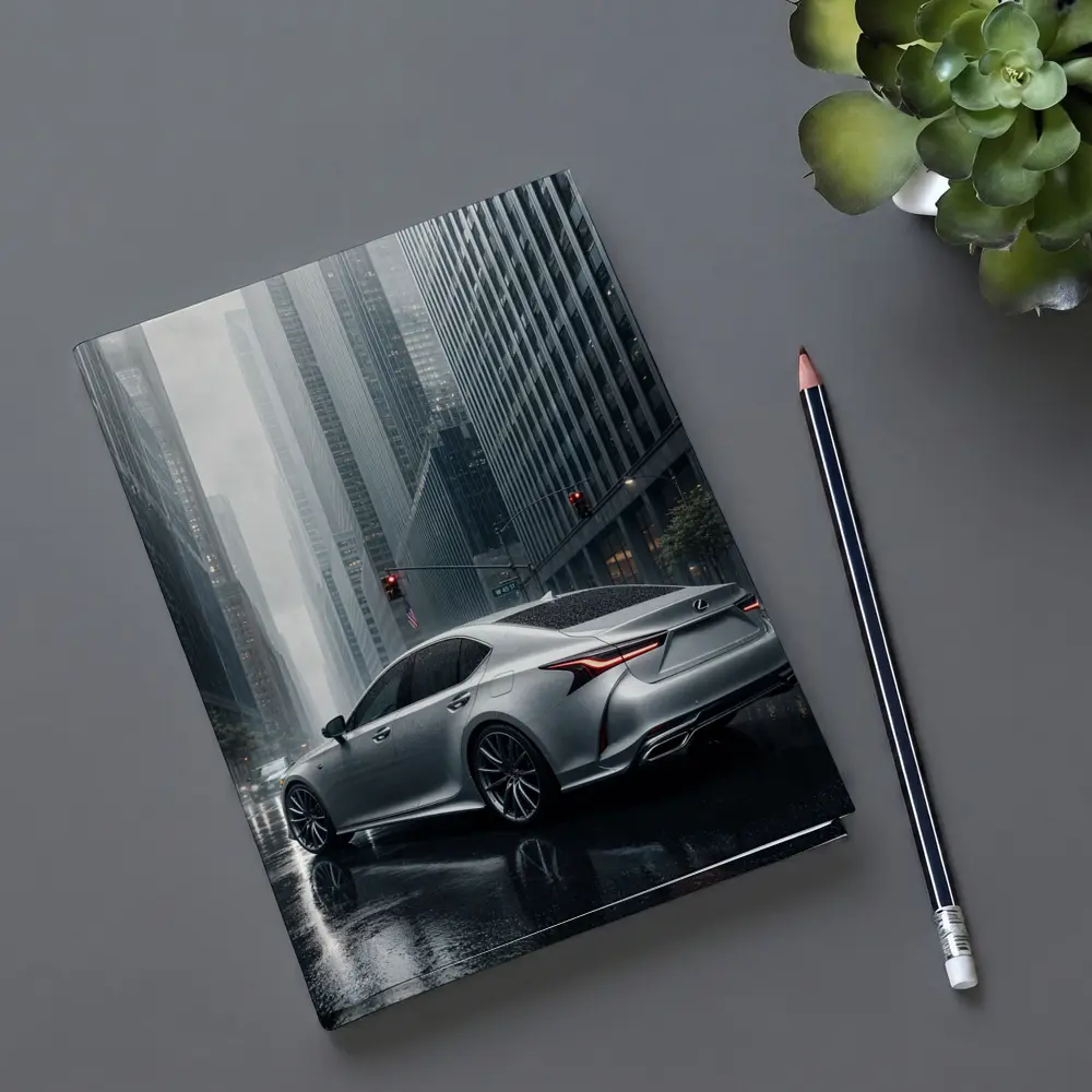 Lexus LS Silver Sedan Rainy City Streets – Notebooks