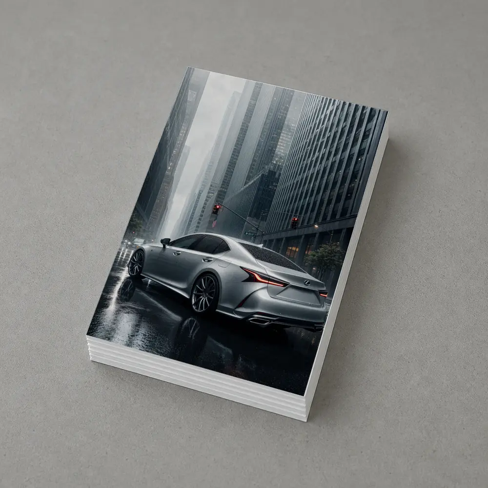 Lexus LS Silver Sedan Rainy City Streets – Postcards