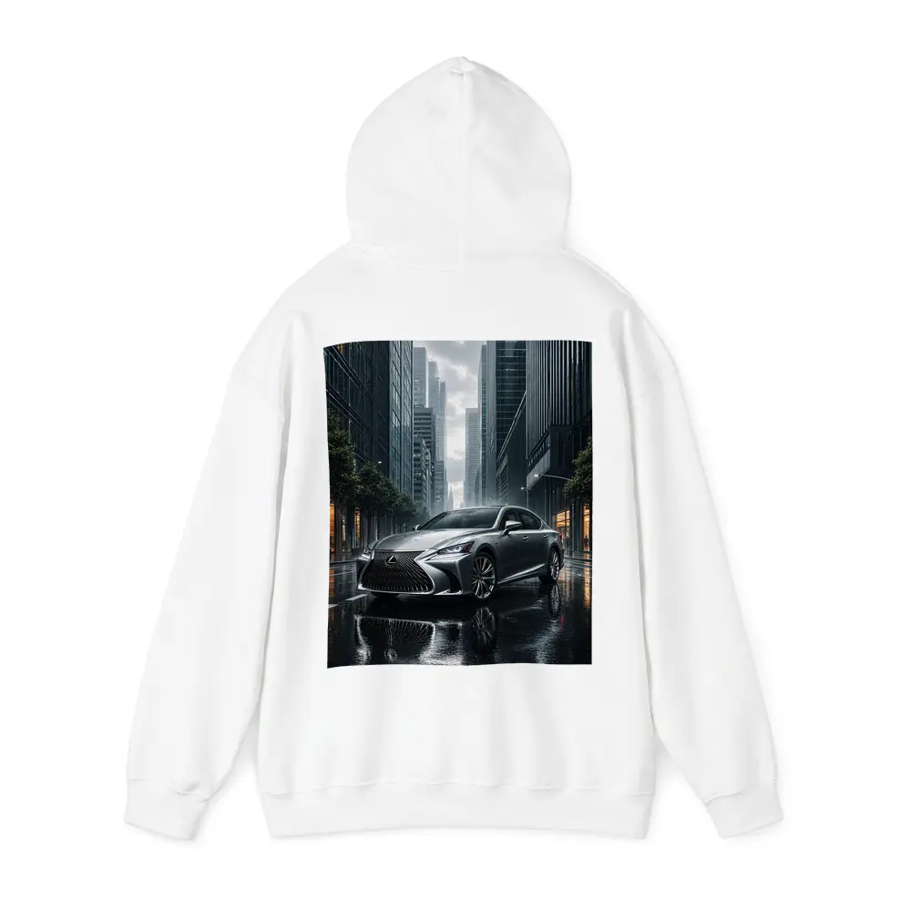 Lexus LS Silver Sedan Rainy City Street – Hoodies