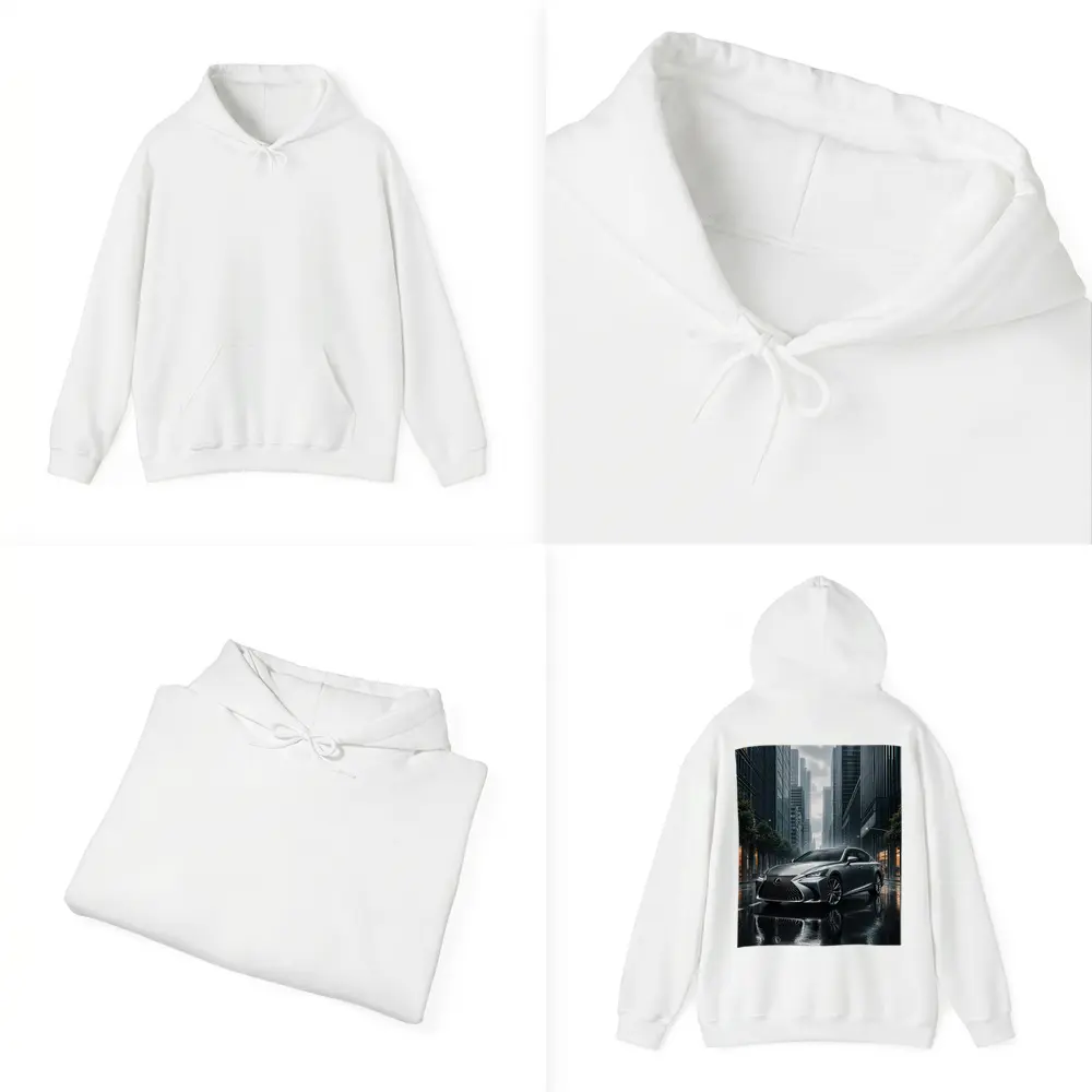 Lexus LS Silver Sedan Rainy City Street – Hoodies