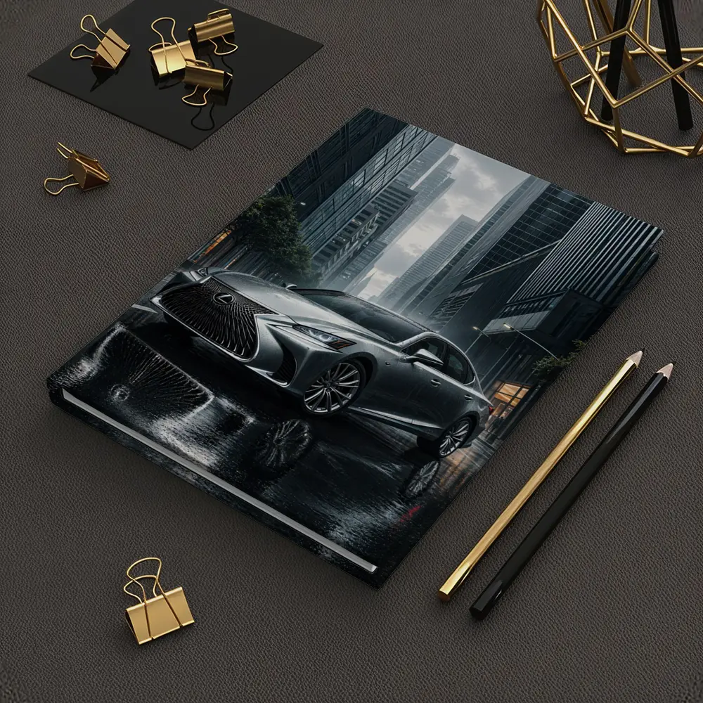 Lexus LS Silver Sedan Rainy City Street – Notebooks
