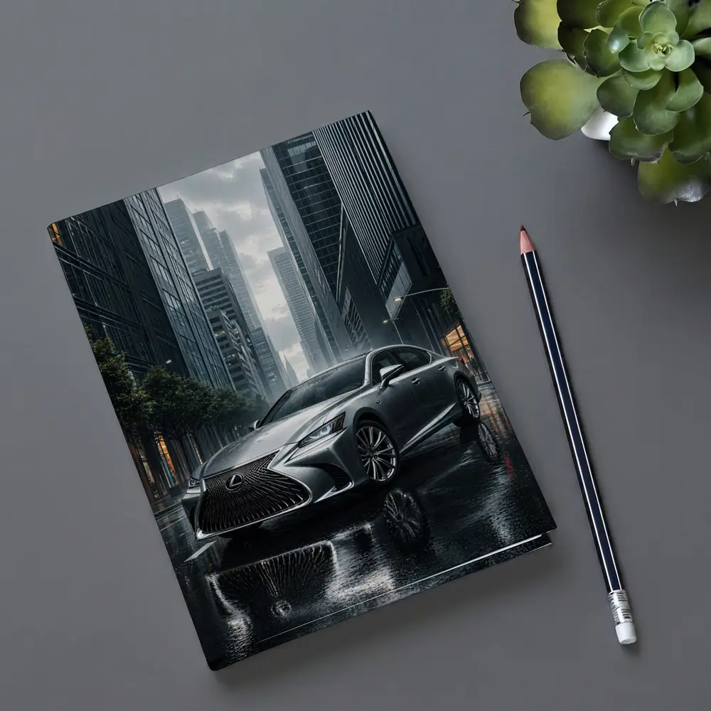 Lexus LS Silver Sedan Rainy City Street – Notebooks