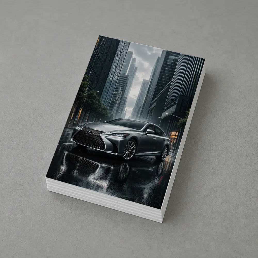 Lexus LS Silver Sedan Rainy City Street – Postcards